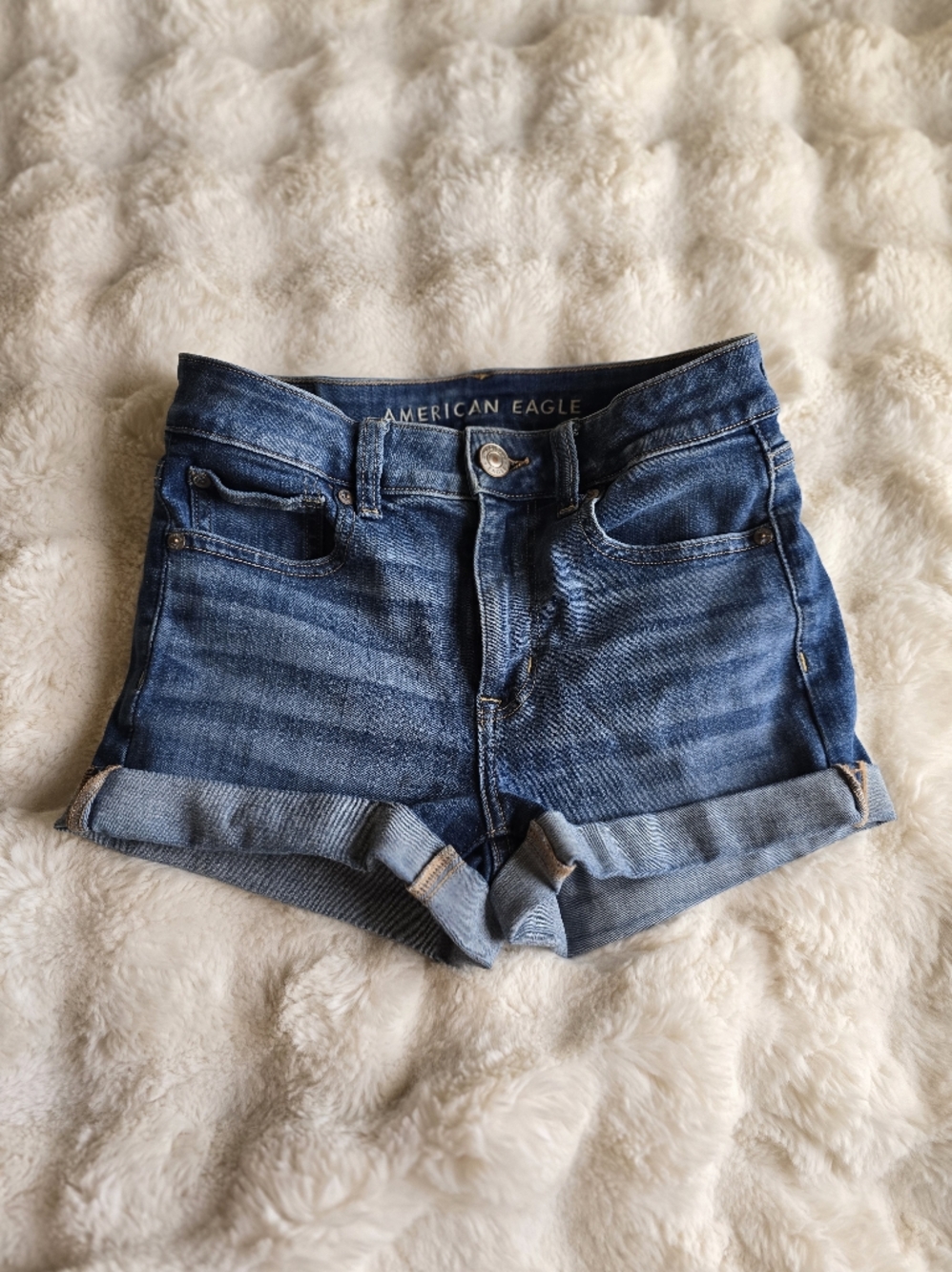 American Eagle Outfitters Blue Denim Roll-Cuff Shorts